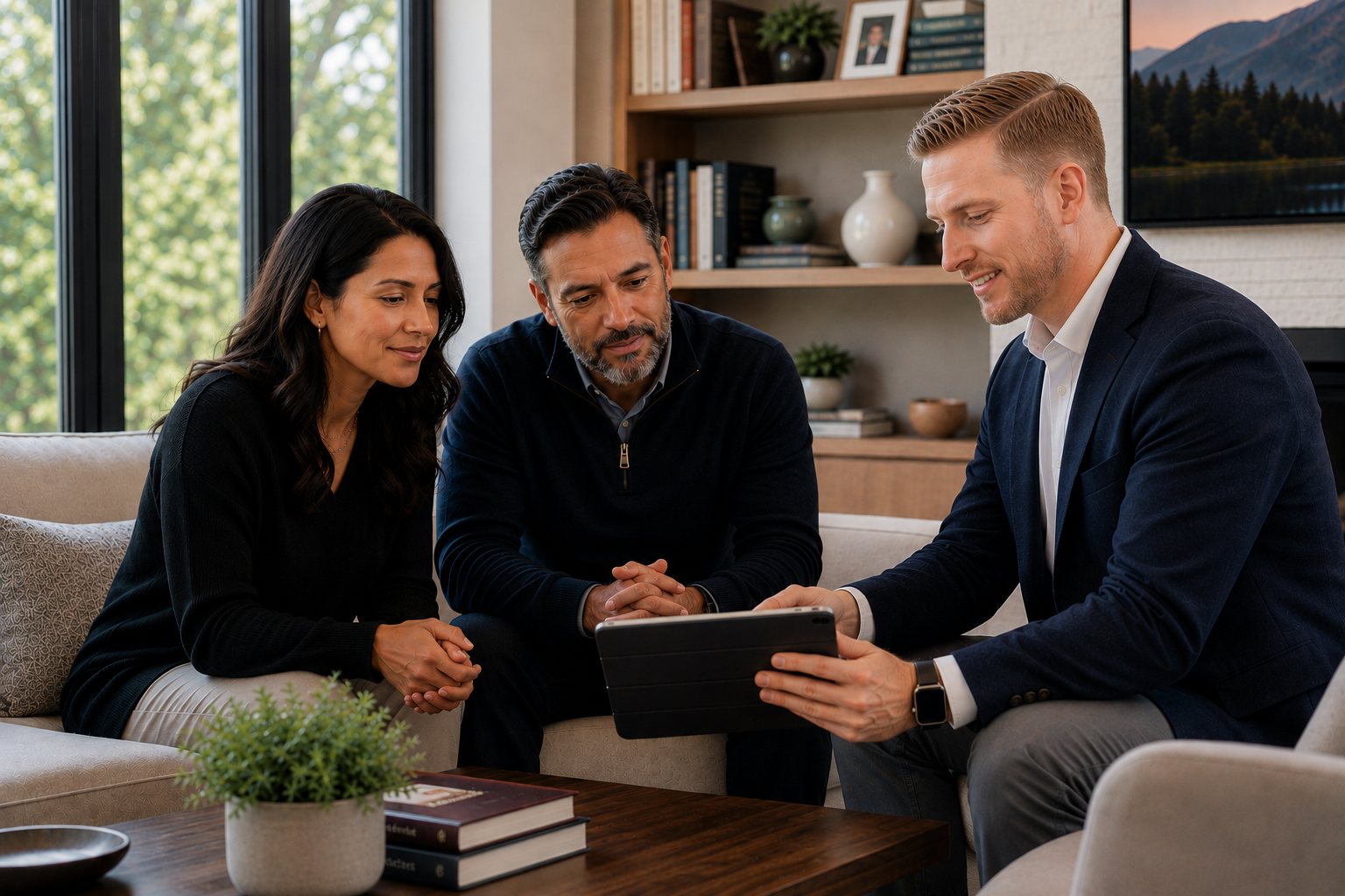 Robert reviewing a plan with clients